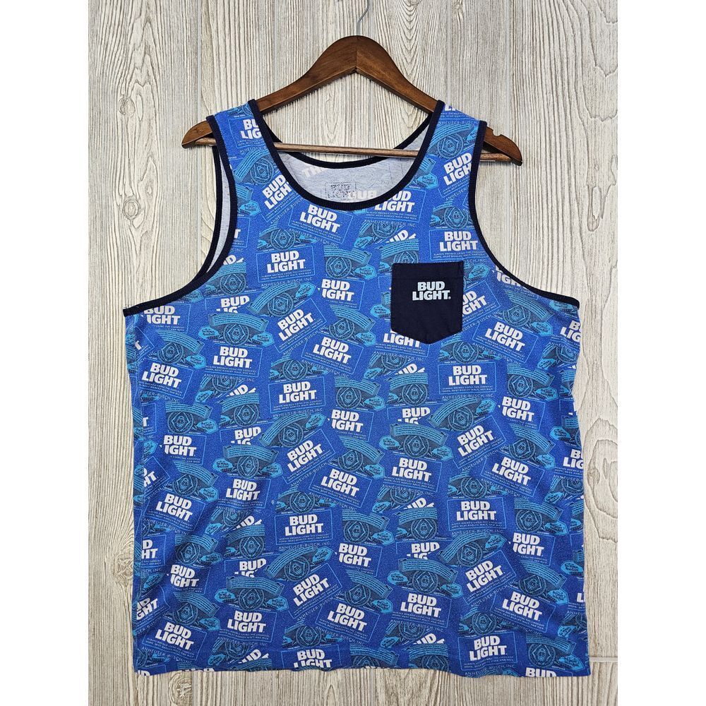 Bud Light Beer Tank Top Men's XL All Over Print Summer Beach Party Lightweight‎